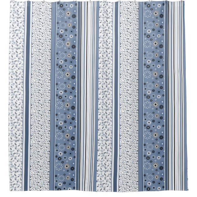 Cortina De Ducha Retro BOHO Strips Blue (Anverso)