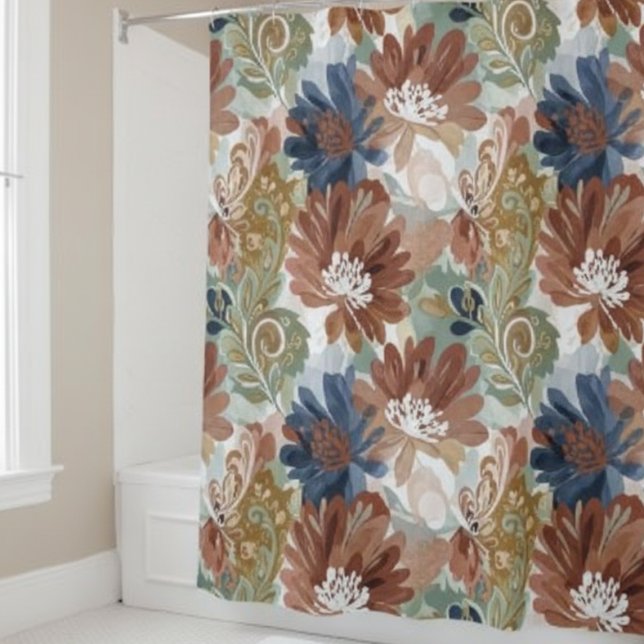 Cortina De Ducha Retro Botanical Floral Shower Curtain (Floral Shower Curtain Autumn Blooms)