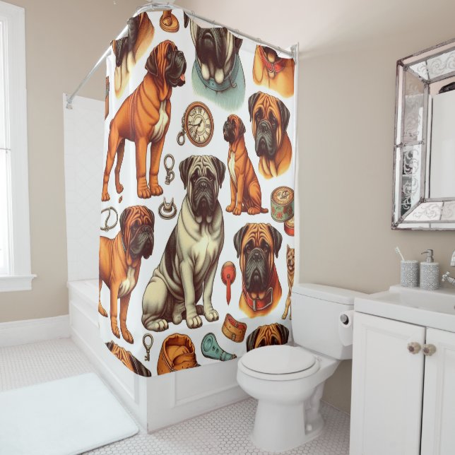 Cortina De Ducha Retro Bullmastiff Seamless (In situ)