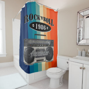 Cortina De Ducha Retro clásico boom box rock n roll music vintage