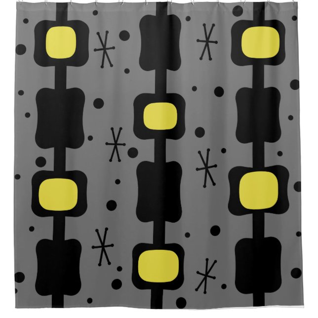 Cortina De Ducha Retro Columnas Medias De Mod Cajas Amarillo (Anverso)