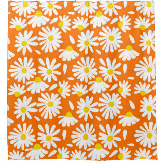 Cortina De Ducha Retro daisy floral: cosecha naranja.