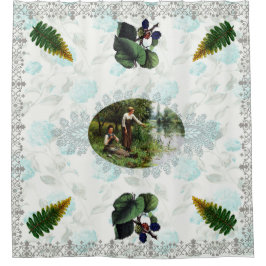 Cortina De Ducha Retro de cosecha colorida con encaje y flores