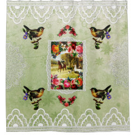 Cortina De Ducha Retro de cosecha colorida con encaje y flores