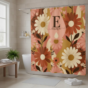 Cortina De Ducha Retro Floral de Verano de los 70 Nombre Personaliz
