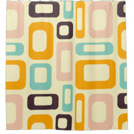 Cortina De Ducha Retro geometric pattern in light beige background