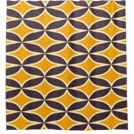 Cortina De Ducha Retro geometric pattern yellow and brown leaf