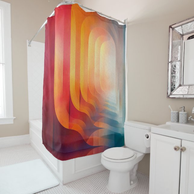 Cortina De Ducha Retro Glow Arches – Abstract Mid-Century (In situ)