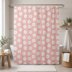 Cortina De Ducha Retro Groovy Margarita Floral Pastel Rosa