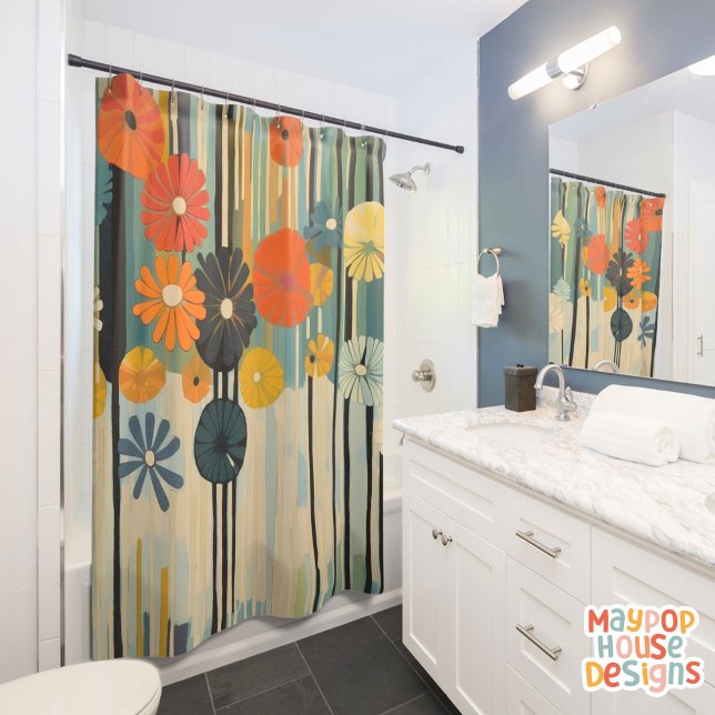 Cortina De Ducha Retro Mid Century Moderno (mid century modern shower curtain bathroom decor)
