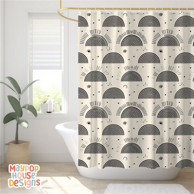 Cortina De Ducha Retro Mid Century Naranja moderno Resumen negro (mid century modern shower curtain bathroom decor)