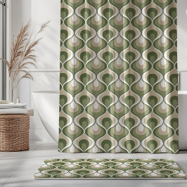 Cortina De Ducha Retro Mood Sage Verde Oliva Beige Blanco