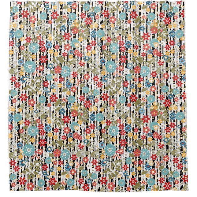 Cortina De Ducha Retro, retro floral (Anverso)