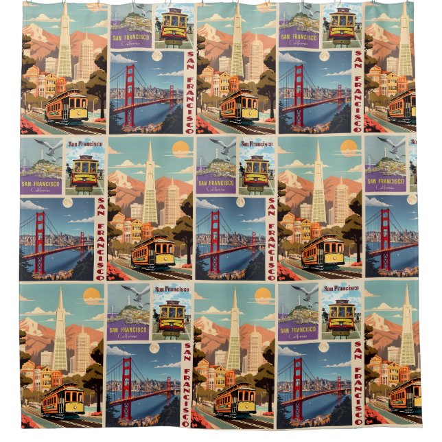 Cortina De Ducha Retro San Francisco Patchwork (Anverso)