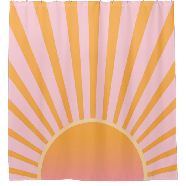 Cortina De Ducha Retro Sun Burst Sunset Sunrise Pastel Naranja Rosa (Anverso)