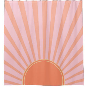 Cortina De Ducha Retro Sun Burst Sunset Sunrise Pastel rosa