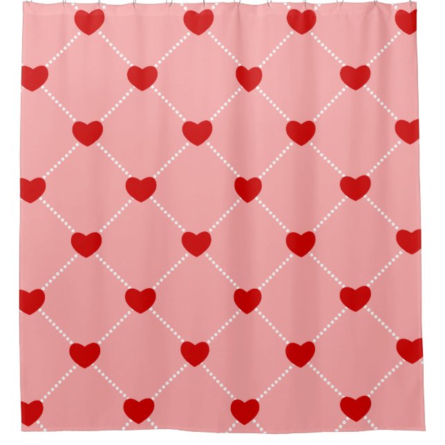 Cortina De Ducha retro valentines dots hearts pink red (Anverso)