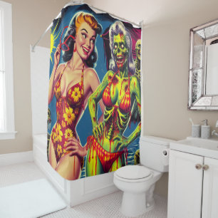 Cortina De Ducha Retro Zombie Pin-up