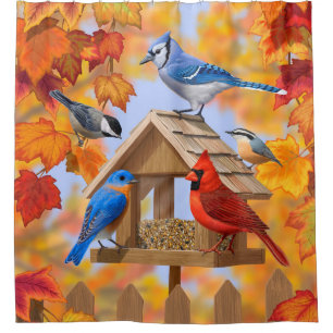 Cortina De Ducha Reunión de alimentadores de aves de otoño
