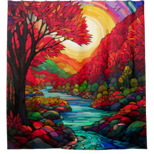 Cortina De Ducha "Río Otoño de Vidrio Manchado"