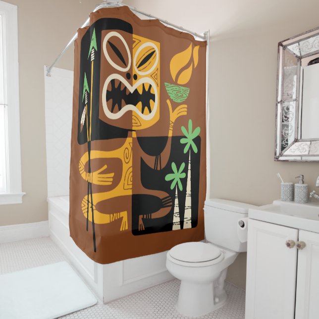 Cortina De Ducha Rituales tribales antiguos: hombre con fuego y lan (In situ)