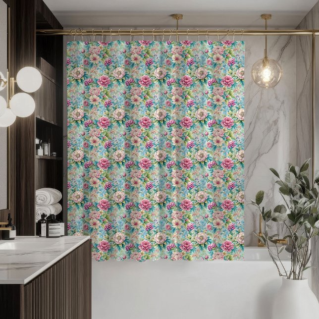Cortina de ducha rococó con encanto floral pastel  (Rococo Shower Curtain Pastel Floral Vintage Charm)