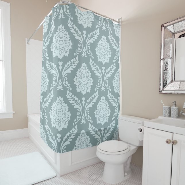 Cortina De Ducha Rococo Damask Big Pattern Duck Egg Blue+Teal (In situ)