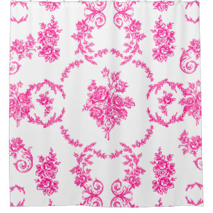 Cortina De Ducha rococó floral botánica antigua toile rosa ornament
