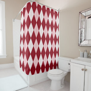 Cortina De Ducha Rojo Argyle Crimson Forma de Diamante Pequeño Rosa