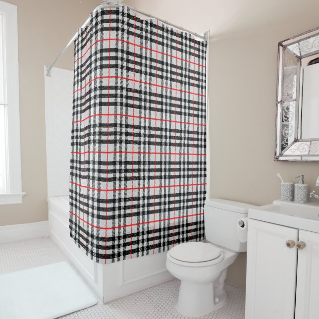 Cortina De Ducha Rojo blanco negro Gingham | Tejido clásico de cuad (In situ)