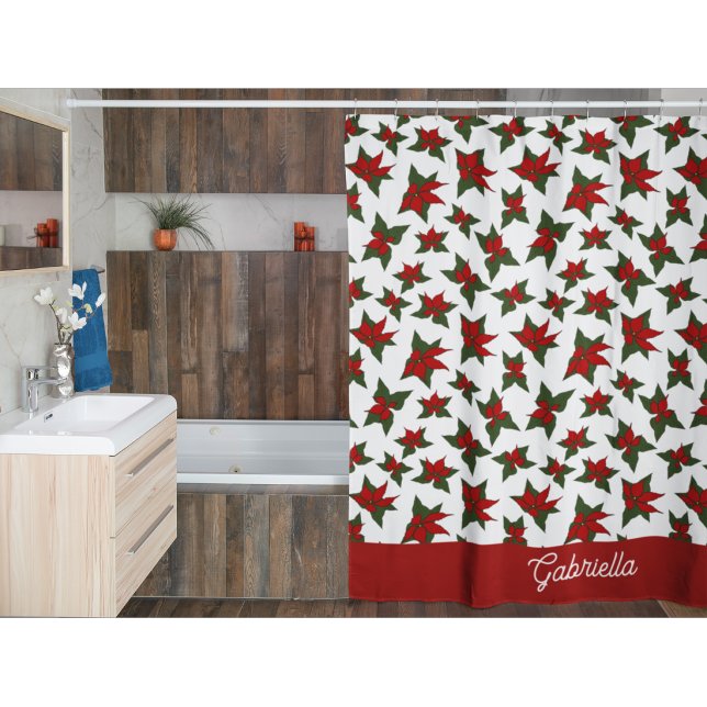 Cortina De Ducha rojo floral botánico de Navidad (Subido por el creador)