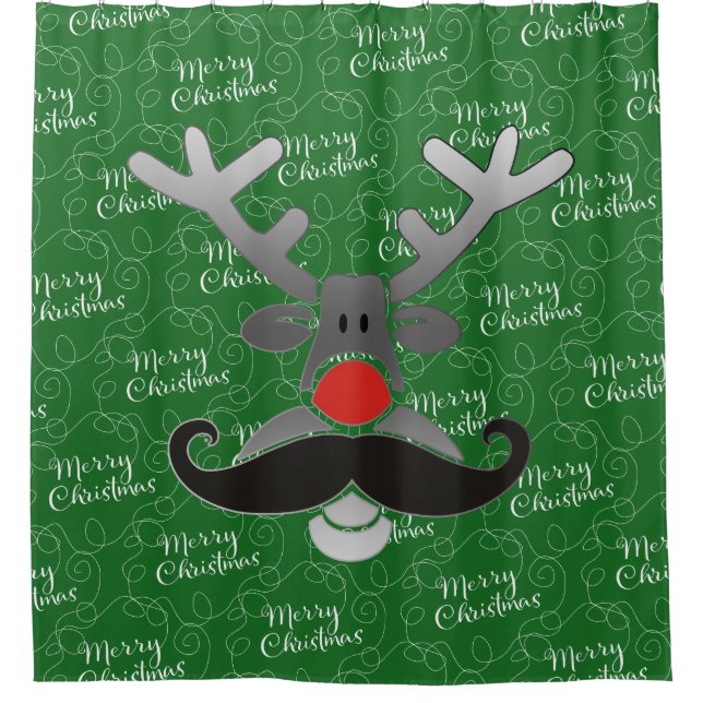 Cortina De Ducha Rojo Nosed Rudolph con Mustache + tu idea (Anverso)