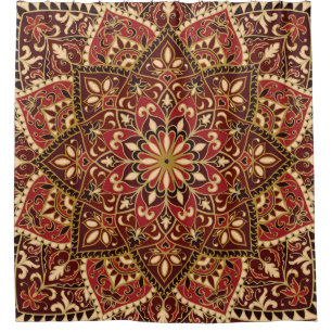 Cortina De Ducha Rojo Oriental: Alfombra Floral Vintage