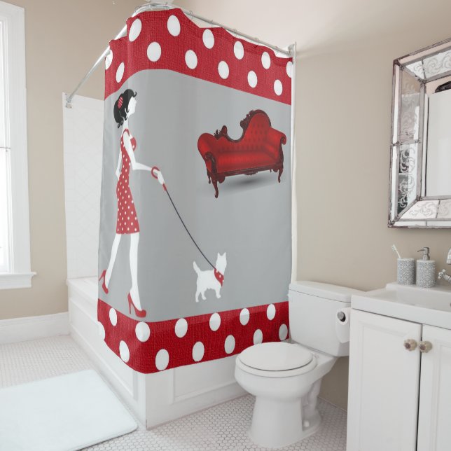 Cortina de ducha Rojo Polkadot París Francia (In situ)