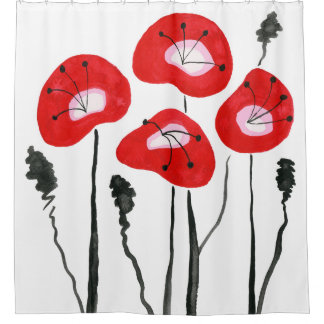 Cortina De Ducha Rojo Poppies Boho Decoración moderna de baño