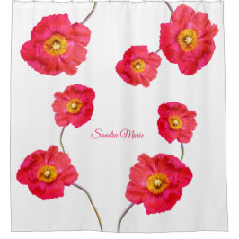 Cortina De Ducha Rojo Rosa Moderno Poppies Flor de amapola Blanco
