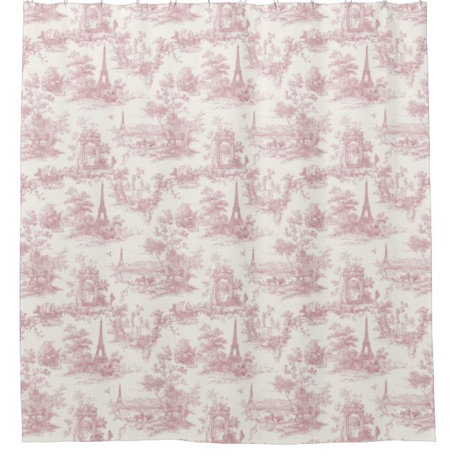 Cortina De Ducha Romantic Pink French Toile Countryside Pattern (3) (Anverso)