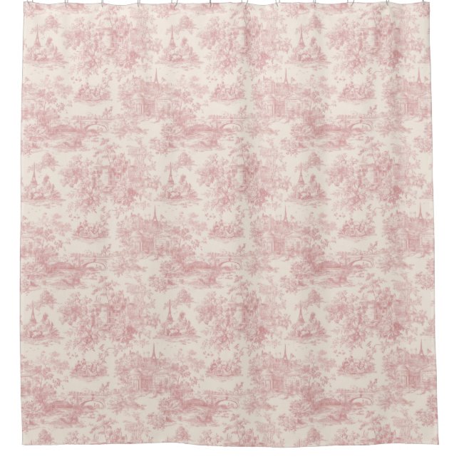 Cortina De Ducha Romantic Pink French Toile Countryside Pattern (4) (Anverso)