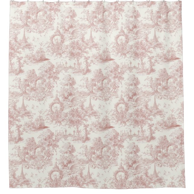 Cortina De Ducha Romantic Pink French Toile Countryside Pattern (5) (Anverso)