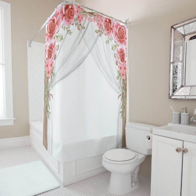Cortina De Ducha Romantic Rose Arch Floral Shower Curtain (In situ)
