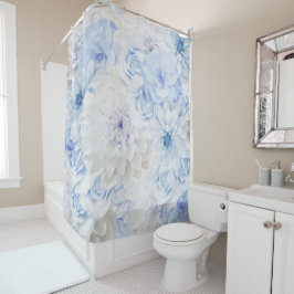 Cortina De Ducha Romántico Elegante Azul Floral Pintado