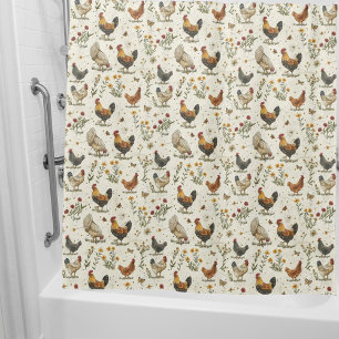 Cortina De Ducha Rooster hens casa de campo beige retro