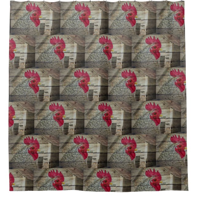Cortina De Ducha Rooster Rustic Chicken Coop Barn Board (Anverso)