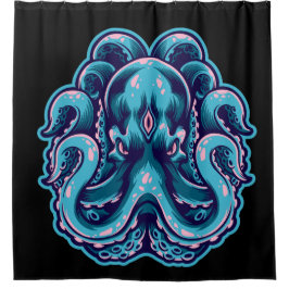 Cortina De Ducha Rosa Azul Enfadado Bajo El Octopus Marítimo
