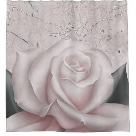 Cortina De Ducha Rosa Blanca Rubor Glam Moderno Mármol Shabby Chic
