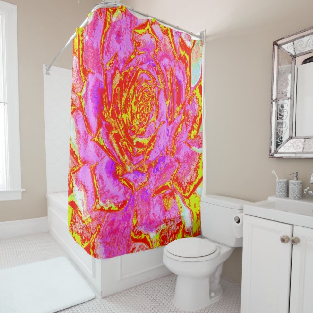 Cortina De Ducha Rosa caliente, rojo y amarillo suculento rosette s (In situ)