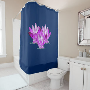 Cortina De Ducha Rosa con flores de Lotus sobre fondo azul marino