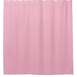 Cortina de ducha rosa con pequeños puntos blancos