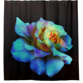 Cortina de ducha Rosa de arcoiris turquesa y dorad