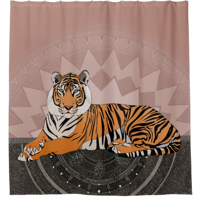 Cortina De Ducha rosa de cobre bengal tiger mandala (Anverso)